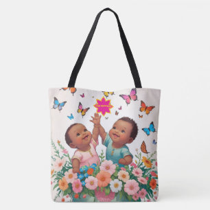 Joyful Tote Bag-Cute Butterfly and Flowers Art Bag