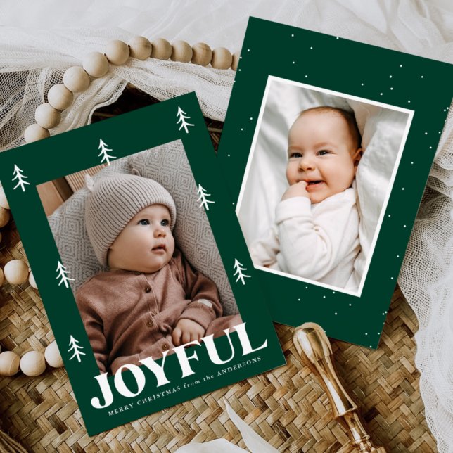 Joyful Trees Green 2 Photo Holiday Card (Creator Uploaded)