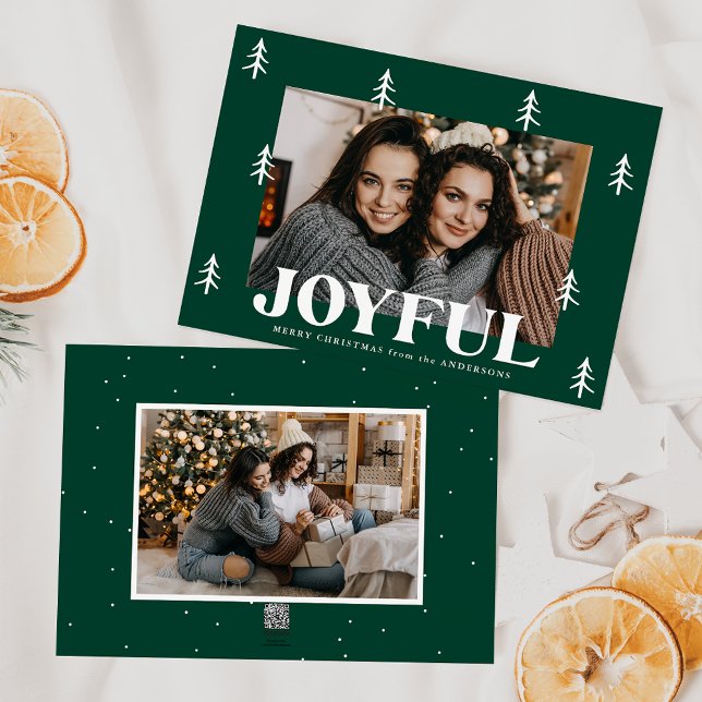 Joyful Trees Green 2 Photo Holiday Card (Creator Uploaded)