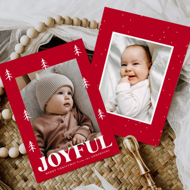 Joyful Trees Red 2 Photo Holiday Card (Creator Uploaded)