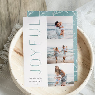 Joyful Trio Modern 3 Photo Collage Holiday Card