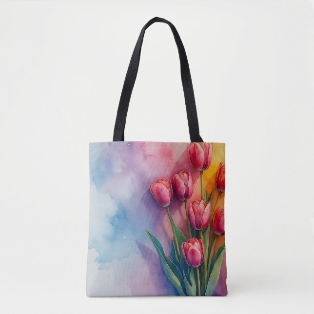 Joyful tulips watercolor Tote (Front)