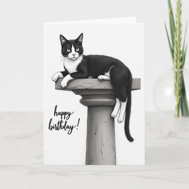 Joyful Tuxedo Cat Birthday Card (Front)