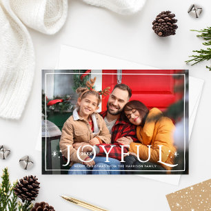 Joyful Twinkle Lights and Stars Neutral Photo Holiday Card