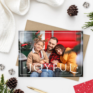Joyful Twinkle Lights and Stars Red Photo Holiday Card