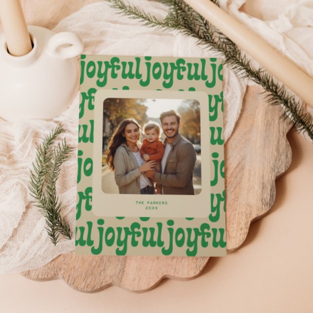 Joyful Typography Pattern Photo Holiday Card (Creator Uploaded)