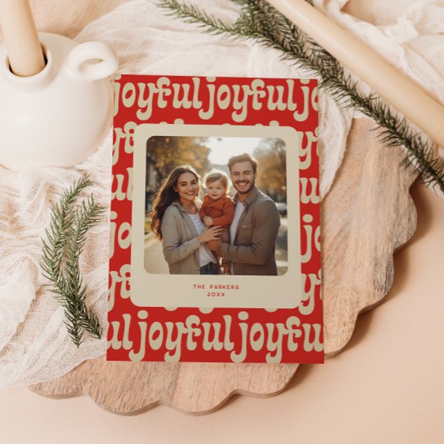 Joyful Typography Pattern Photo Holiday Card (Creator Uploaded)