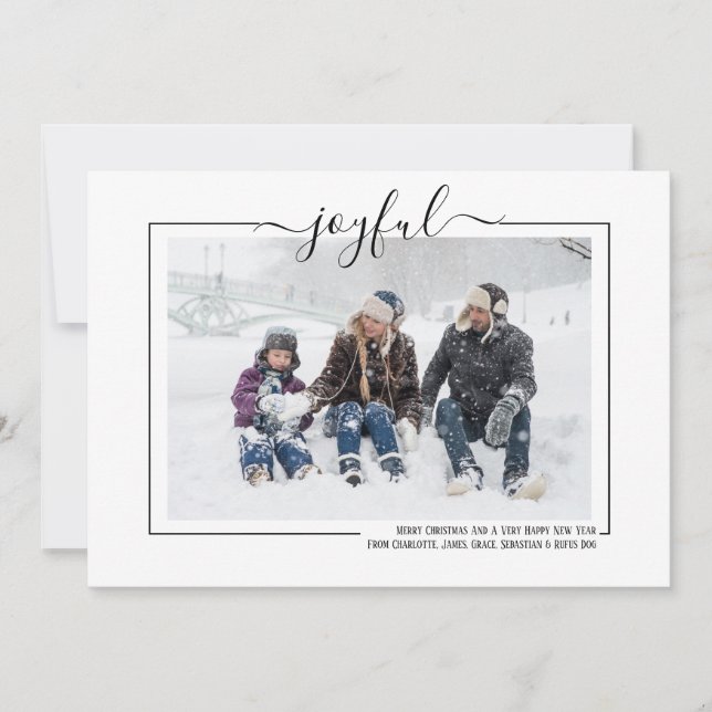 Joyful Typography Photo Personalised Christmas Holiday Card (Front)