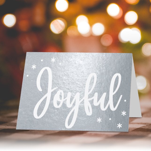 Joyful Typography Script Modern Photo Christmas Foil Card (Creator Uploaded)
