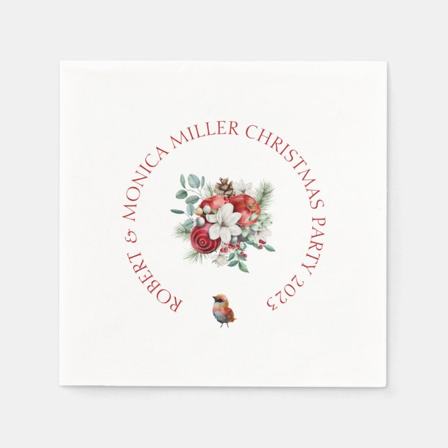 Joyful Vibe Christmas flowers & red apples bouquet Napkin (Front)