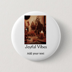 Joyful Vibes add family Christmas photo name simpl 6 Cm Round Badge