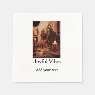 Joyful Vibes add family Christmas photo name simpl Napkin
