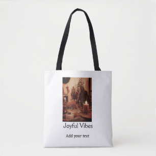 Joyful Vibes add family Christmas photo name simpl Tote Bag