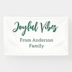 Joyful vibes christmas green holiday family name banner