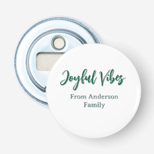 Joyful vibes christmas green holiday family name bottle opener