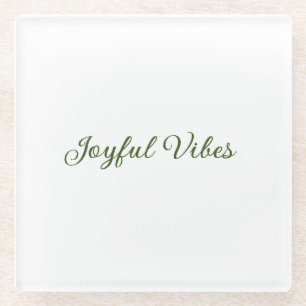 Joyful vibes christmas green holiday family name glass coaster