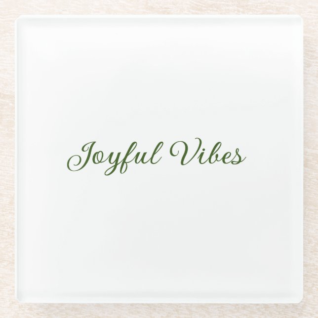 Joyful vibes christmas green holiday family name glass coaster (Front)