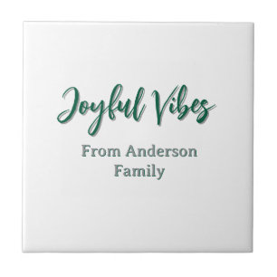 Joyful vibes christmas green holiday family name tile