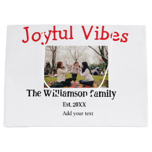 Joyful vibes Christmas holidays family photo gifts Large Gift Bag