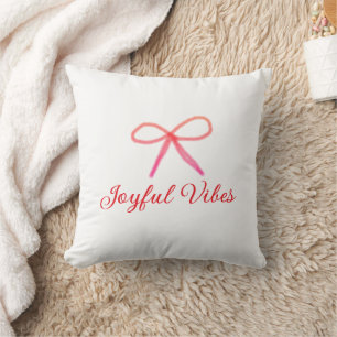 Joyful vibes christmas RED BOW holiday family name Cushion