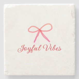 Joyful vibes christmas RED BOW holiday family name Stone Coaster
