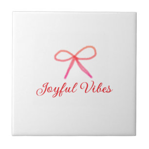 Joyful vibes christmas RED BOW holiday family name Tile