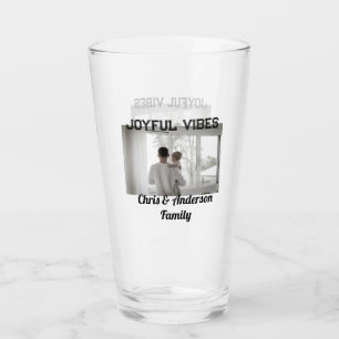 Joyful Vibes father son family Christmas holiday p Glass