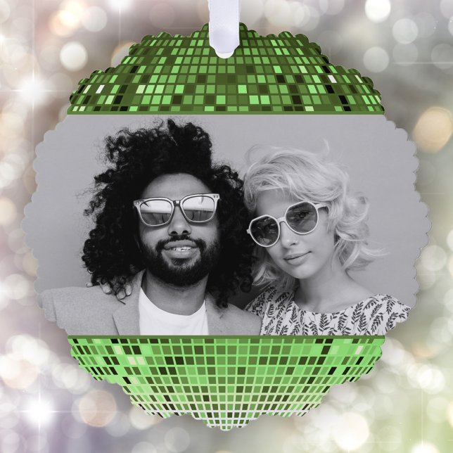 Joyful Vibes Retro Disco Ball Photo Christmas  Tree Decoration Card (Creator Uploaded)