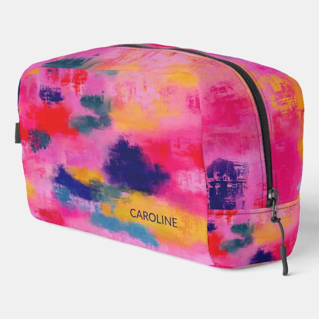 Joyful Vibrant Abstract Pink Personalised Dopp Kit (Right Corner)