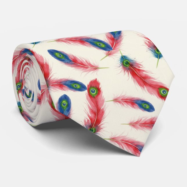 Joyful Vibrant Watercolor Feather Statement Tie (Rolled)