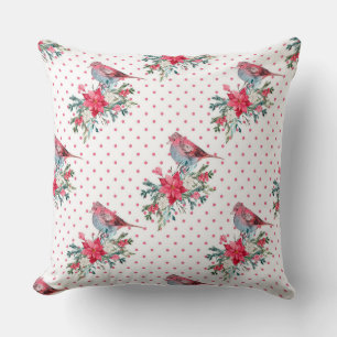 Joyful Vintage Christmas Birds Cushion