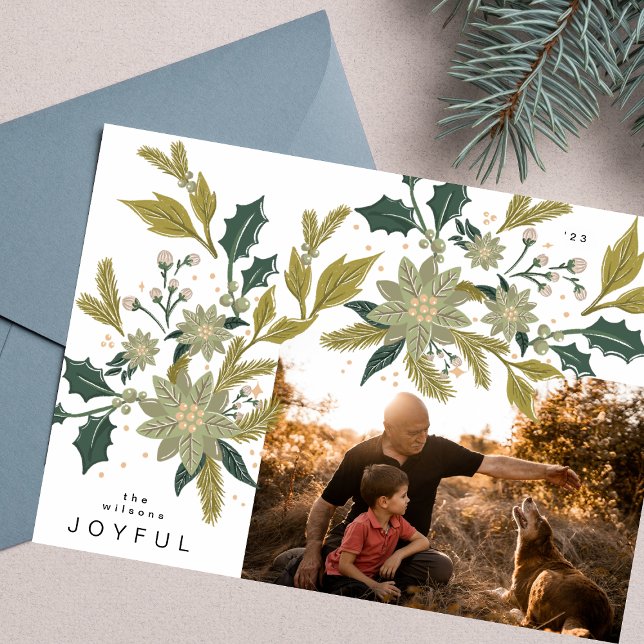 JOYFUL | Vintage CHRISTMAS Botanicals Photo Frame Holiday Card (Creator Uploaded)