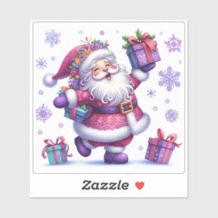 Joyful Violet Christmas Sticker With Festive Santa