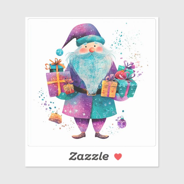 Joyful Violet Santa With Holiday Gifts (Sheet)