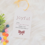 Joyful | Watercolor Bow Modern Christmas Gift Tags<br><div class="desc">Add a touch of festive charm to your gifts with this beautiful “joyful” Christmas gift tag! Featuring a space to write the recipient’s name, with your family name printed in modern, clean sans-serif font below, this tag is perfect for personalising every present. A watercolor red bow adds a cute finishing...</div>