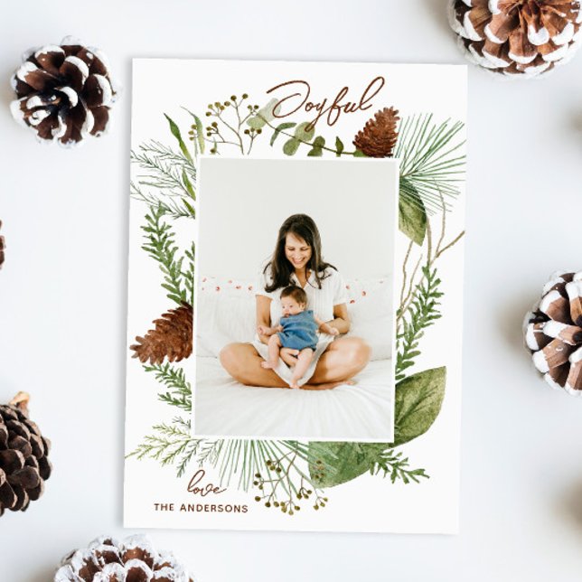 Joyful. Watercolor Christmas woodland greenery Holiday Card (Creator Uploaded)