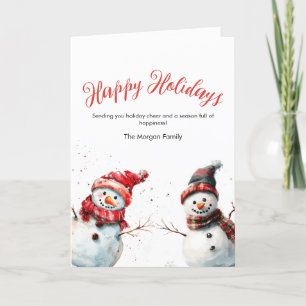 Joyful Watercolor Snowman Christmas Holiday Card