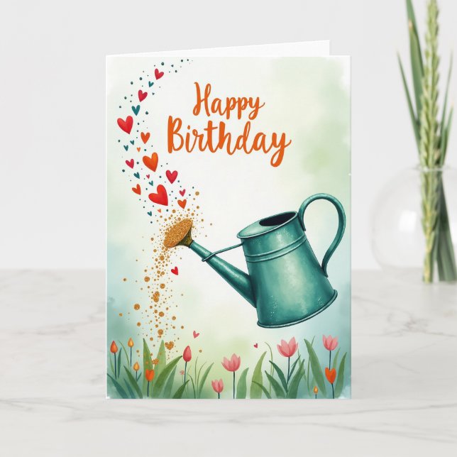 Joyful Watering Can Birthday Card (Front)