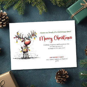 Joyful Whimsical Reindeer Christmas Greeting Holiday Card