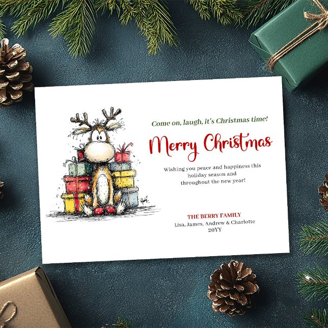 Joyful Whimsical Reindeer Holiday Greeting Card (Joyful Whimsical Reindeer Holiday Greeting Card)