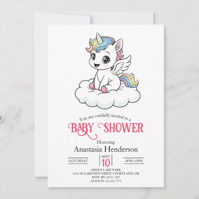 Joyful Whimsy Unicorn Baby Shower Invitation (Front)