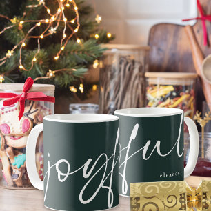 Joyful White Calligraphy Name Dark Green Coffee Mug