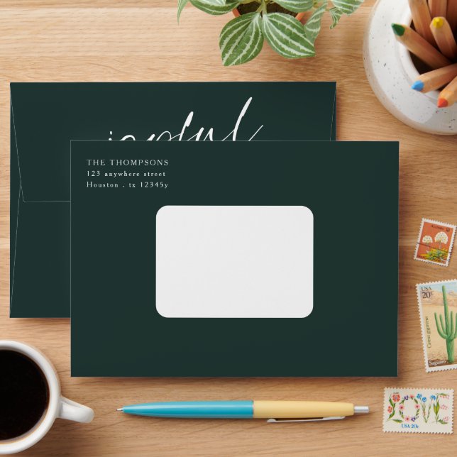 Joyful White Script Return Name Address Green  Envelope (Desk)