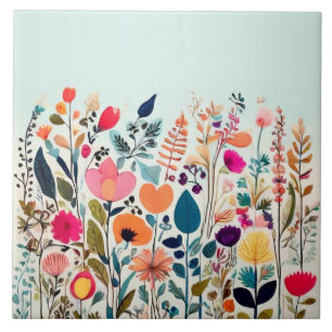 Joyful Wild Flowers - Colourful Floral Flower Tile