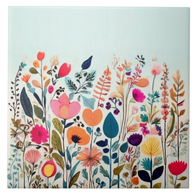 Joyful Wild Flowers - Colourful Floral Flower Tile (Front)