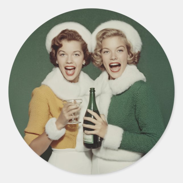 Joyful Winter Champagne Celebration Classic Round Sticker (Front)