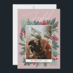 Joyful. Winter Christmas botanical greenery photo Holiday Card<br><div class="desc">"Joyful" Christmas botanical greenery photo card for Winter Holidays.</div>