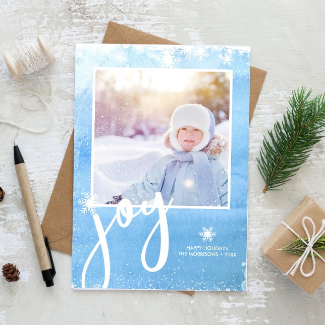 Joyful Winter Watercolor Snowflake Holiday Photo Card (Creator Uploaded)