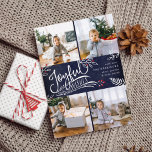 Joyful Wish | Christmas Photo Collage Card<br><div class="desc">Beautiful typography based holiday photo card features four of your favourite square family photos in a collage layout. "Joyful Wishes" appears in the centre in white hand lettered typography on a navy blue chalkboard background accented with white sketched leaves and red holly berries. Customise with your personal greeting, family names...</div>