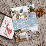 Joyful Wish | Christmas Photo Collage Card<br><div class="desc">Beautiful typography based holiday photo card features four of your favorite square family photos in a collage layout. "Joyful Wishes" appears in the center in white hand lettered typography on a wintry light blue background accented with white sketched leaves and red holly berries. Customize with your personal greeting, family names...</div>